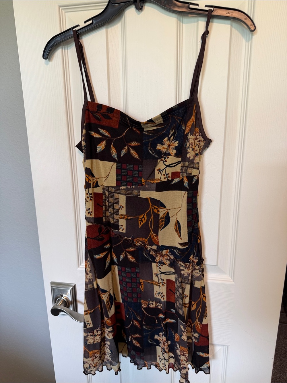 Cider Patchwork Floral Slip Dress in Brown, Cream and Rust